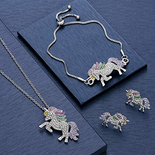 SANNIDHI Unicorn Necklace for Girls Stylish Unicorn Bracelet, Pendant Set for Women & Girls Necklace, Unicorn Earring, Ring, Unicorn Jewelry Set Gift for Girls and Women, Silver - 4 Combo Pack SANNIDHI Unicorn Necklace for Girls Stylish Unicorn Bracelet, Pendant Set for Women & Girls Necklace, Unicorn Earring, Ring, Unicorn Jewelry Set Gift for Girls and Women, Silver - 4 Combo Pack